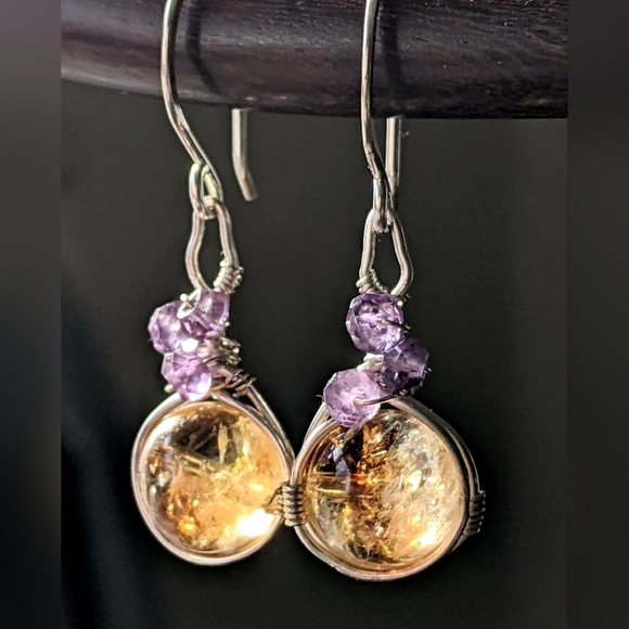 Vibrant Amethyst And Citrine Earrings Handmade In Sterling Silver - Picture 5 of 15